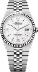 Rolex Land-Dweller 40 White Gold Oystersteel Intense White Honeycomb Motif Dial Fluted Bezel Flat Jubilee Bracelet 127334 - 2025