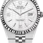 Rolex Land-Dweller 40 White Gold Oystersteel Intense White Honeycomb Motif Dial Fluted Bezel Flat Jubilee Bracelet 127334 - 2025