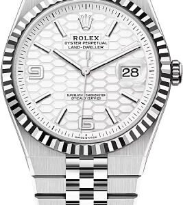Rolex Land-Dweller 40 White Gold Oystersteel Intense White Honeycomb Motif Dial Fluted Bezel Flat Jubilee Bracelet 127334 - 2025