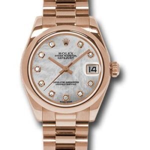 Rolex Pink Gold Datejust 31 Watch - Domed Bezel - Mother-Of-Pearl Diamond Dial - President Bracelet - 178245 mdp