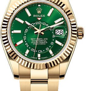 Rolex Sky-Dweller Yellow Gold 42mm Bright Green Dial Fluted Bezel Oyster Bracelet - 336938 - 2025