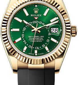 Rolex Sky-Dweller Yellow Gold 42mm Bright Green Dial Fluted Bezel Oysterflex Bracelet - 336238 - 2025