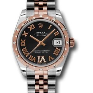 Rolex Steel and Everose Gold Datejust 31 Watch - 24 Diamond Bezel - Black Diamond Roman Vi Roman Dial - Jubilee Bracelet - 178341 bkdrj
