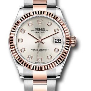 Rolex Steel and Everose Gold Datejust 31 Watch - Fluted Bezel - Rose Diamond Dial - Oyster Bracelet - 278271 sdo