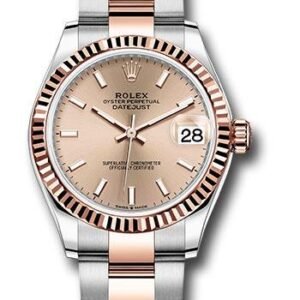 Rolex Steel and Everose Gold Datejust 31 Watch - Fluted Bezel - Rose Index Dial - Oyster Bracelet - 278271 roio