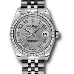 Rolex Steel and White Gold Datejust 31 Watch - 46 Diamond Bezel - Silver Concentric Circle Arabic Dial - Jubilee Bracelet - 178384 scaj