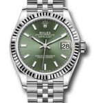 Rolex Steel and White Gold Datejust 31 Watch - Fluted Bezel - Mint Green Index Dial - Jubilee Bracelet - 278274 mgij