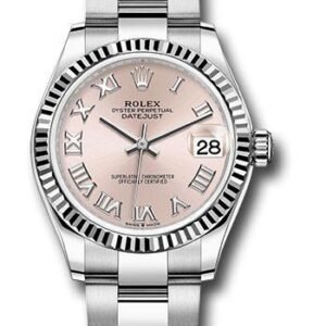 Rolex Steel and White Gold Datejust 31 Watch - Fluted Bezel - Pink Roman Dial - Oyster Bracelet - 278274 pro