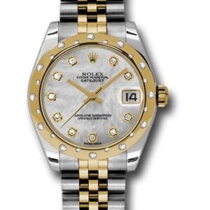 Rolex Steel and Yellow Gold Datejust 31 Watch - 24 Diamond Bezel - Mother-Of-Pearl Diamond Dial - Jubilee Bracelet - 178343 mdj