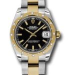 Rolex Steel and Yellow Gold Datejust 31 Watch - 24 Diamond Bezel - Black Index Dial - Oyster Bracelet - 178343 bkio
