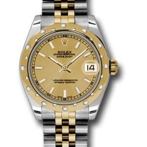 Rolex Steel and Yellow Gold Datejust 31 Watch - 24 Diamond Bezel - Champagne Index Dial - Jubilee Bracelet - 178343 chij