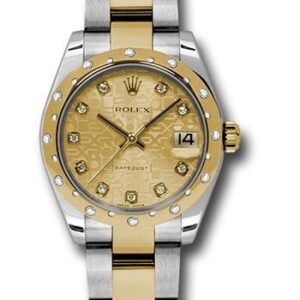 Rolex Steel and Yellow Gold Datejust 31 Watch - 24 Diamond Bezel - Champagne Jubilee Diamond Dial - Oyster Bracelet - 178343 chjdo