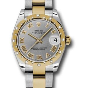 Rolex Steel and Yellow Gold Datejust 31 Watch - 24 Diamond Bezel - Grey Roman Dial - Oyster Bracelet - 178343 gro