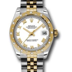 Rolex Steel and Yellow Gold Datejust 31 Watch - 24 Diamond Bezel - White Roman Dial - Jubilee Bracelet - 178343 wrj