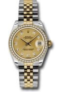 Rolex Steel and Yellow Gold Datejust 31 Watch - 46 Diamond Bezel - Champagne Diamond Dial - Jubilee Bracelet - 178383 chdj