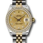 Rolex Steel and Yellow Gold Datejust 31 Watch - 46 Diamond Bezel - Champagne Diamond Dial - Jubilee Bracelet - 178383 chdj