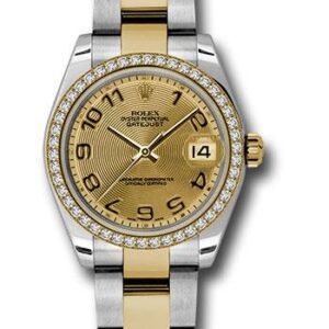 Rolex Steel and Yellow Gold Datejust 31 Watch - 46 Diamond Bezel - Champagne Concentric Circle Arabic Dial - Oyster Bracelet - 178383 chcao