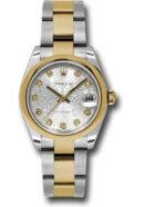 Rolex Steel and Yellow Gold Datejust 31 Watch - Domed Bezel - Silver Jubilee Diamond Dial - Oyster Bracelet - 178243 sjdo