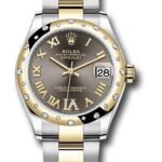 Rolex Steel and Yellow Gold Datejust 31 Watch - Domed Diamond Bezel - Dark Grey Diamond Roman Six Dial - Oyster Bracelet - 278343 dkgdr6o