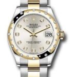 Rolex Steel and Yellow Gold Datejust 31 Watch - Domed Diamond Bezel - Silver Diamond Dial - Oyster Bracelet - 278343 sdo