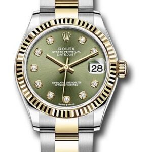 Rolex Steel and Yellow Gold Datejust 31 Watch - Fluted Bezel - Olive Green Diamond Dial - Oyster Bracelet - 278273 ogdo