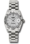 Rolex White Gold Datejust 31 Watch - Fluted Bezel - Silver Index Dial - President Bracelet - 178279 sip