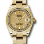 Rolex Yellow Gold Datejust 31 Watch - Domed Bezel - Champagne Index Dial - Oyster Bracelet - 178248 chio