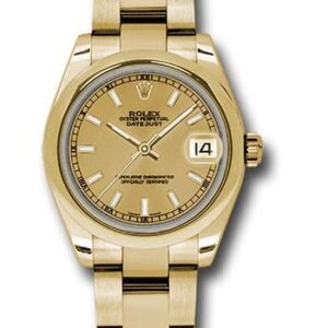 Rolex Yellow Gold Datejust 31 Watch - Domed Bezel - Champagne Index Dial - Oyster Bracelet - 178248 chio