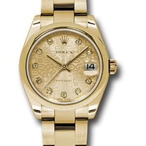 Rolex Yellow Gold Datejust 31 Watch - Domed Bezel - Champagne Jubilee Diamond Dial - Oyster Bracelet - 178248 chjdo