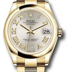 Rolex Yellow Gold Datejust 31 Watch - Domed Bezel - Silver Diamond Six Dial - Oyster Bracelet - 278248 sdr6o
